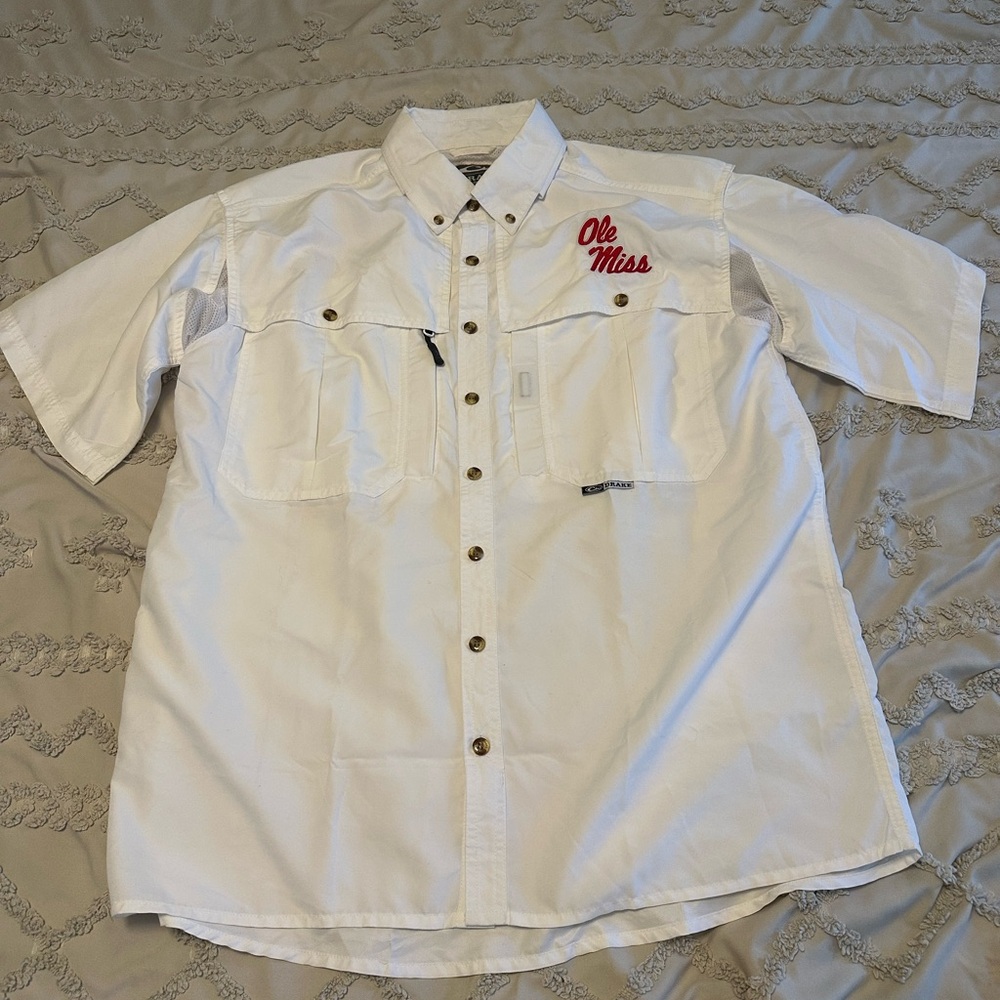 Ole Miss Drake White Vented Button Down Short Sleeve Shirt Men’s Size Small